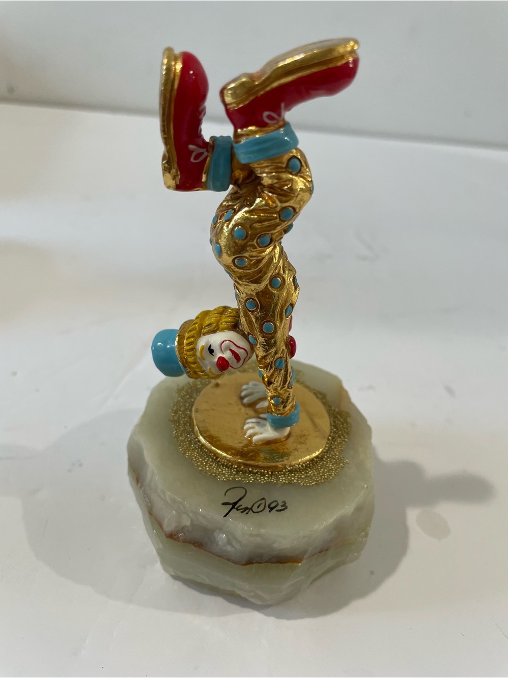 Vintage Ron Lee Clown Statue Figurine Hand Stand 5” Signed Gold 1993